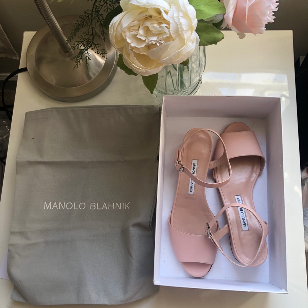 Manolo blahnik pink block heels sandals shoes